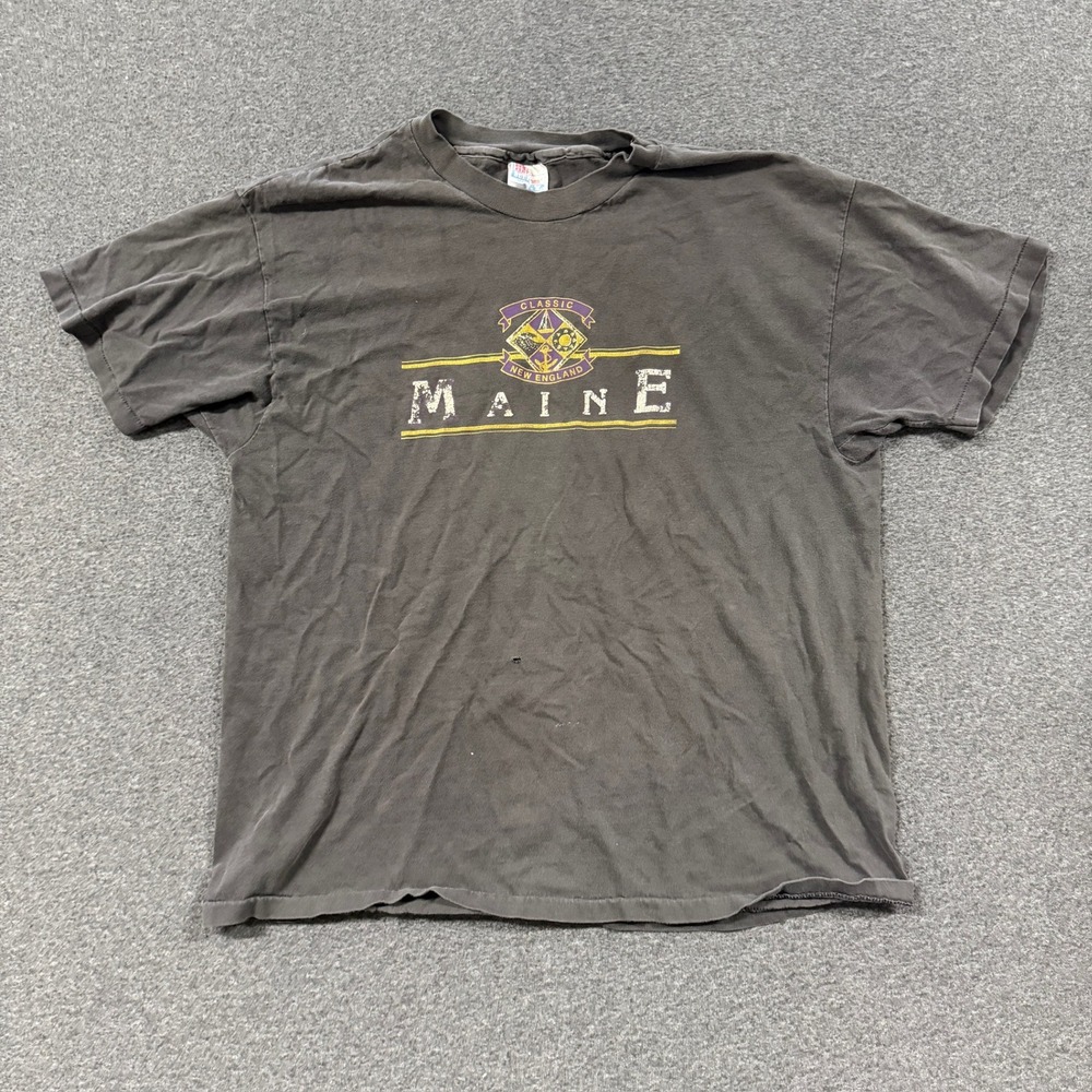 90s Hanes Beefy-T Maine Graphic T-Shirt Mens XL Black Good Faded Single Stitch